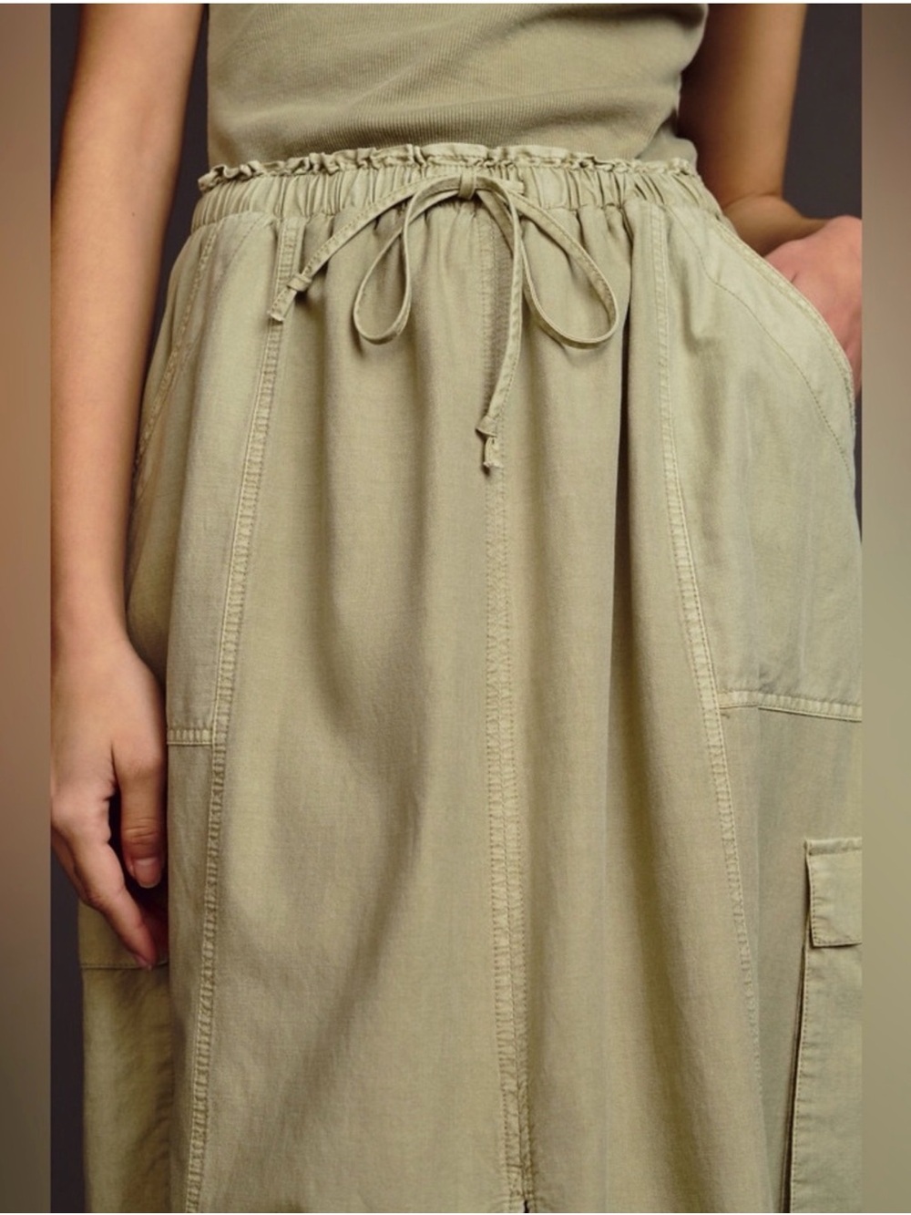 Daily Practice Anthropologie Sleeveless Olive Midi Dress with Drawstring Waist - Picture 5 of 10